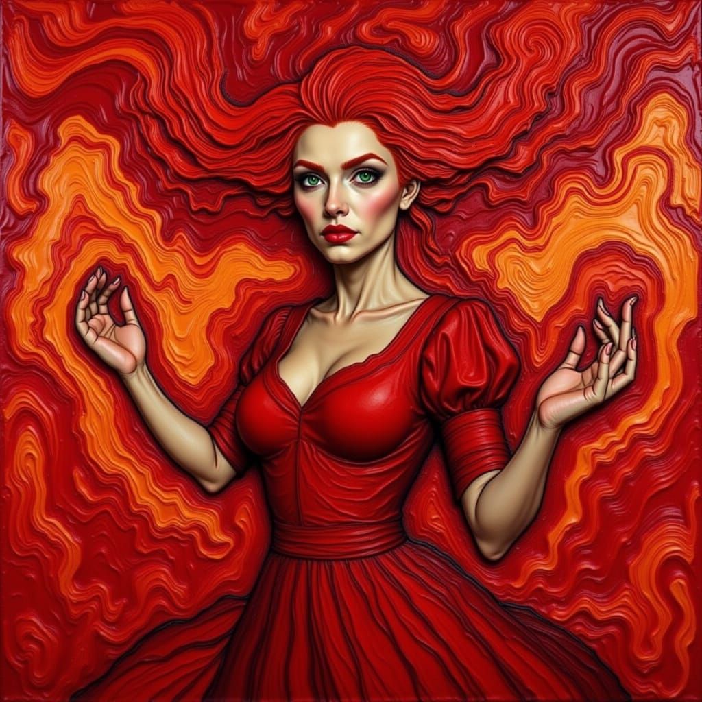 Expressionist Portrait of Fiery Red-Haired Woman