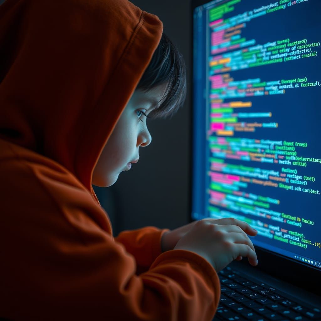 Boy Coding: Digital Art of a Young Programmer