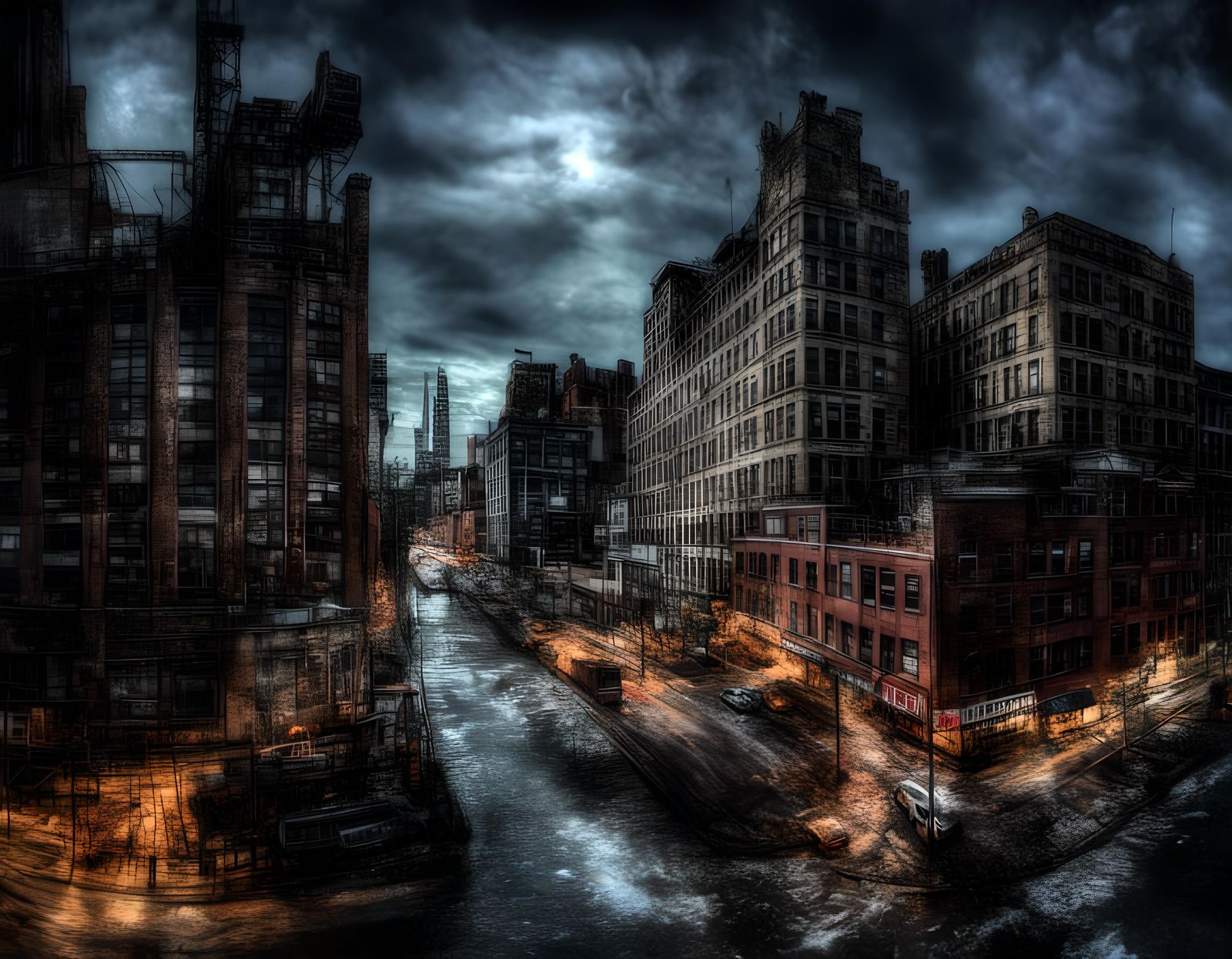 Abstract Night Cityscape in Maximalist Style