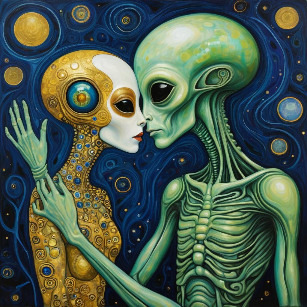 Alien in Klimt Style: A Vision of Love