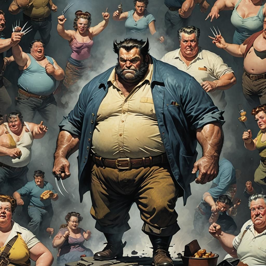 Obese Wolverine in Norman Rockwell Style