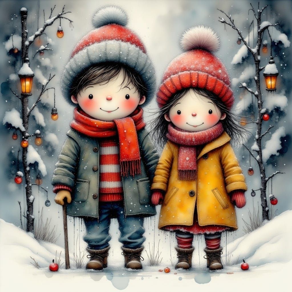 Winter Wonderland Children in Snowy Landscape