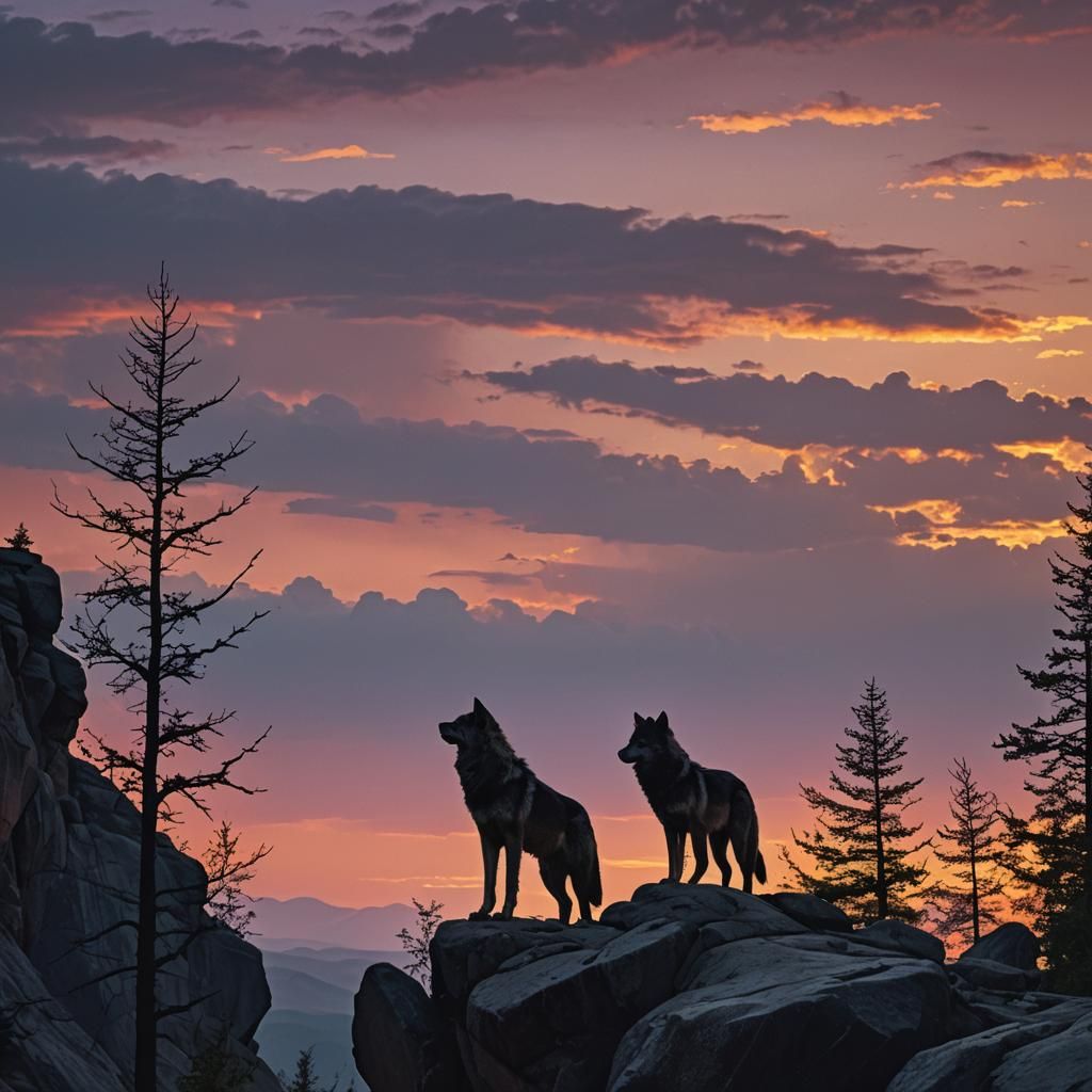 Lone Wolf Silhouette at Sunset: Cinematic HDR Image