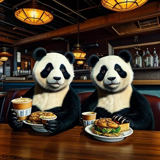 Pandas on a Date: Steampunk Diner Scene