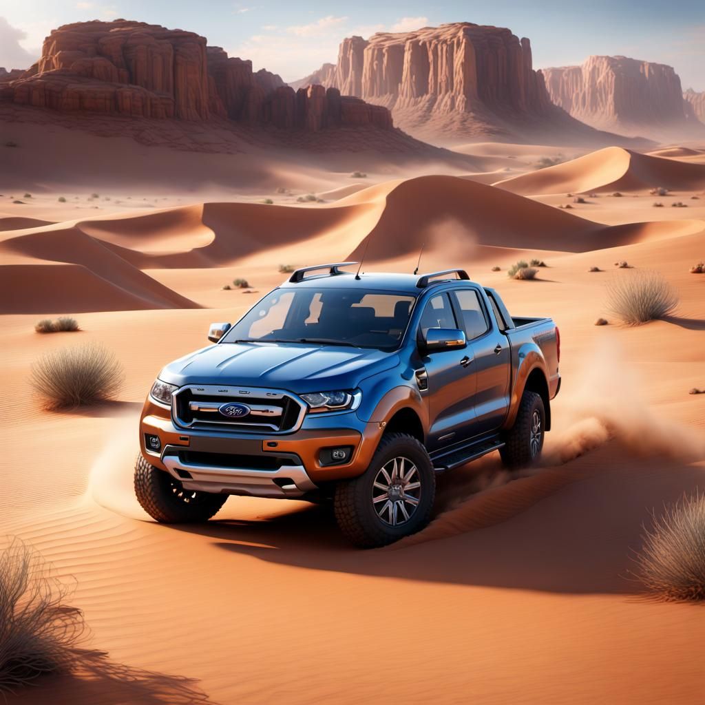 Ford Ranger in Desert: Photorealistic Automotive Art