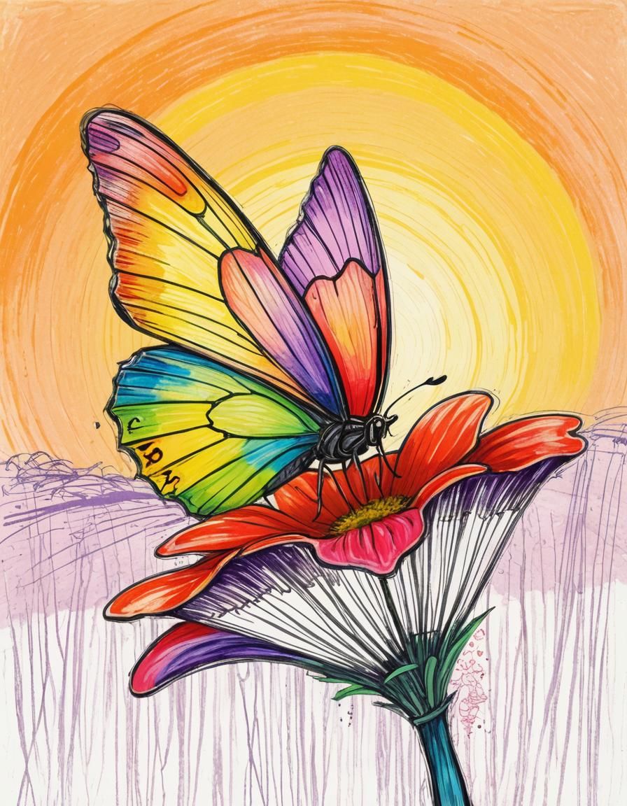 Rainbow Butterfly Doodle in Van Gogh Style