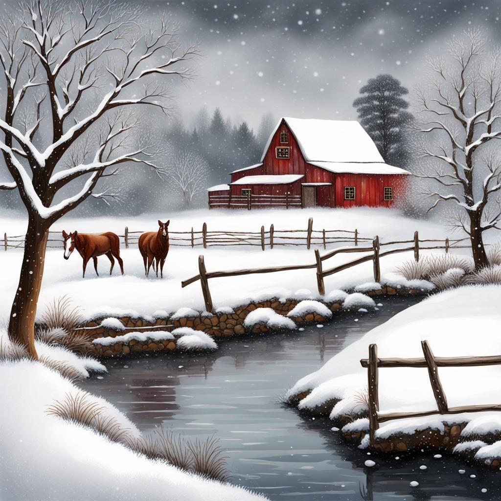 Country Winter Scene with Snow
