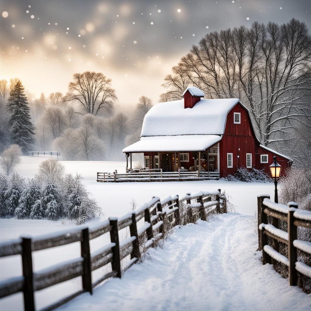 Serene Snowy Winter Countryside Scene