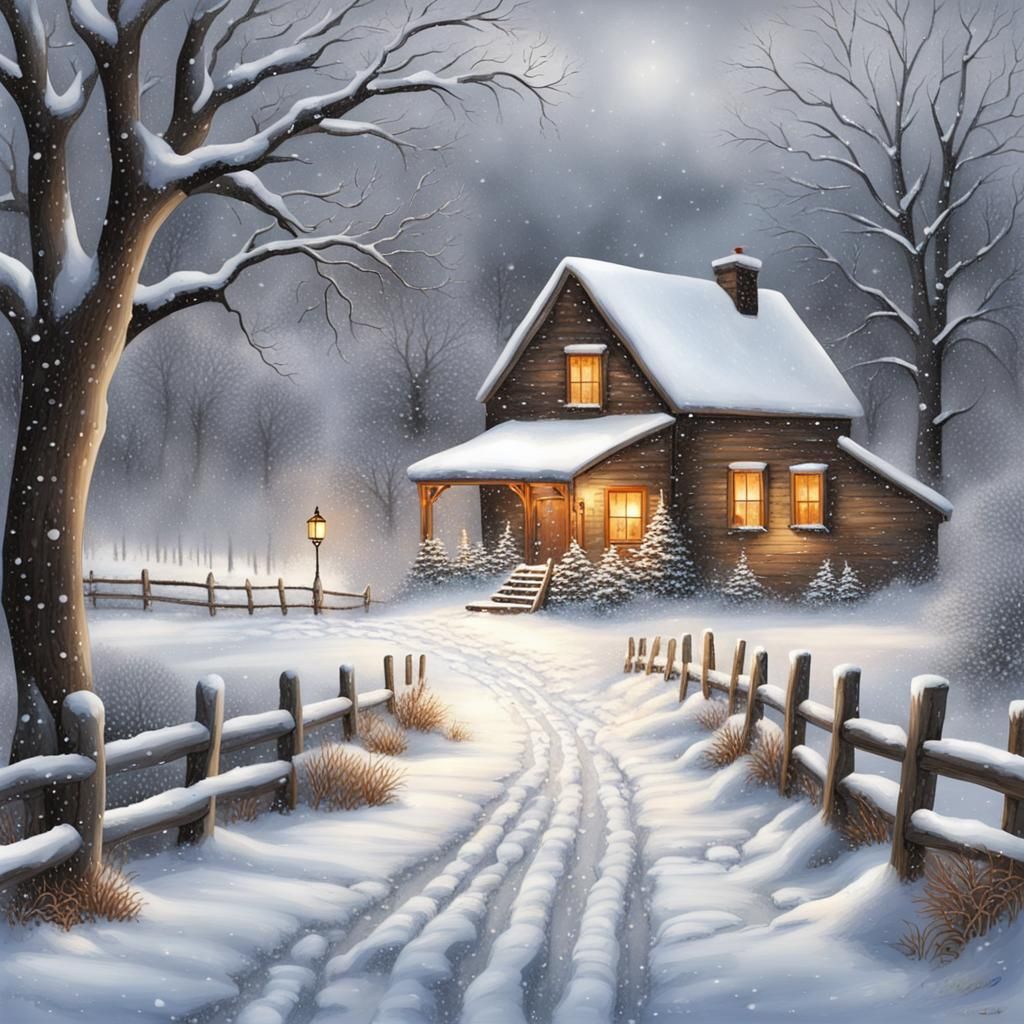 Snowy Winter Countryside Scene
