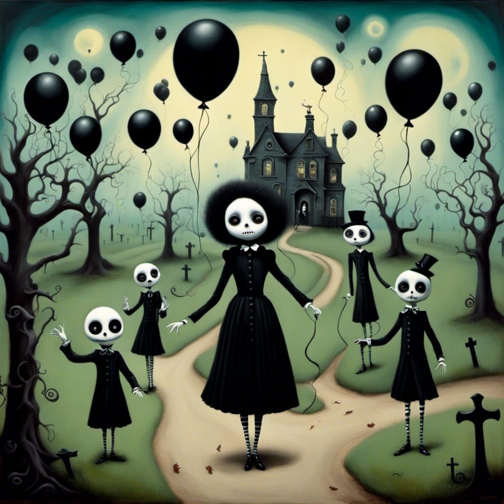 Whimsical Graveyard Scene with Goth Children
