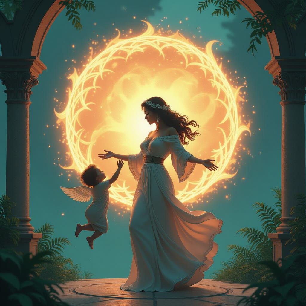 Magical Mother Halts Baby's Fall with Luminous Spell