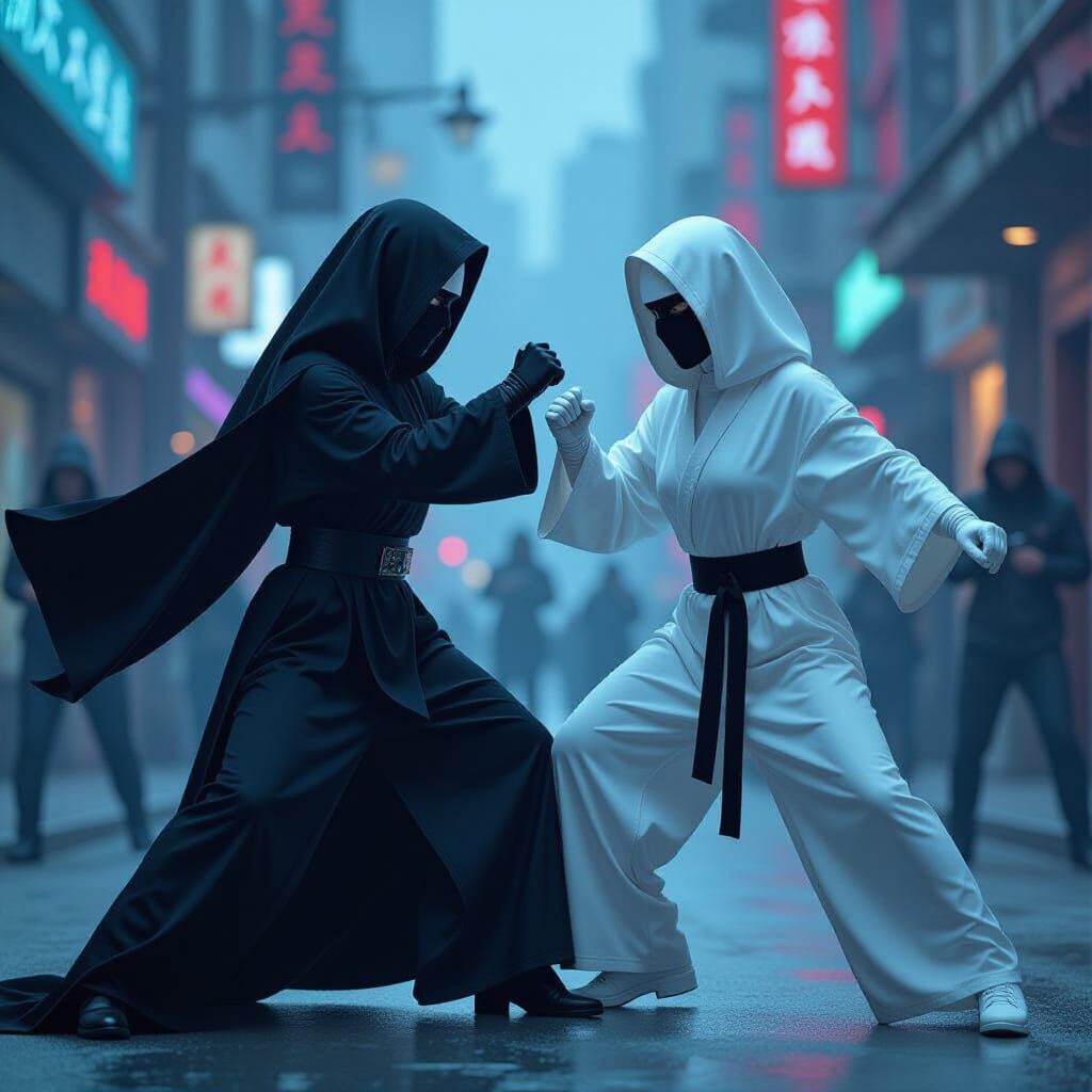 Catsuit Nuns in Karate Combat, Neon Cyberpunk Style