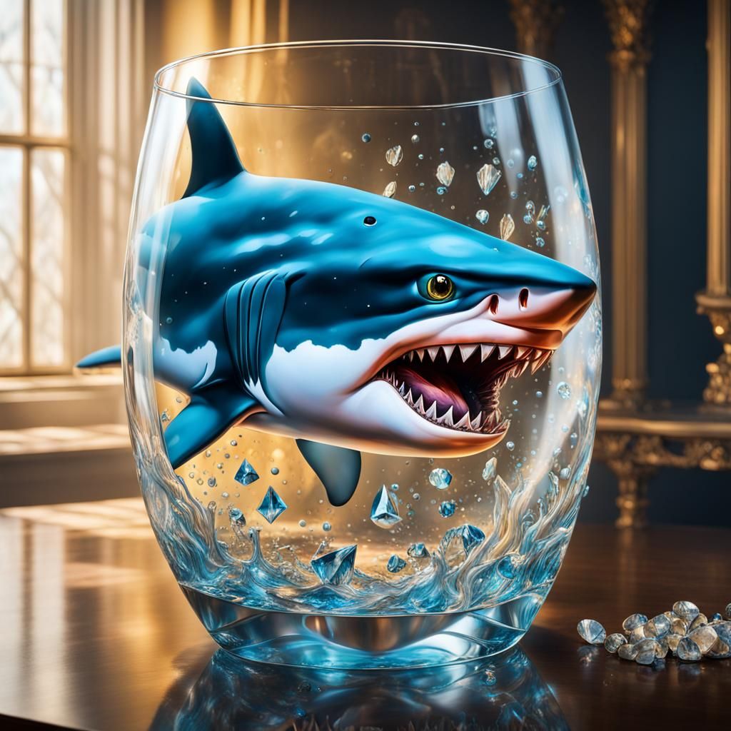 Underwater Shark with Crystal Eye in Maximalist Style