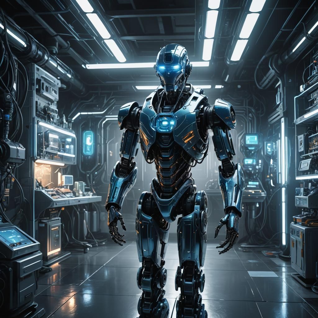 Futuristic Robot Concept Art in a Lab