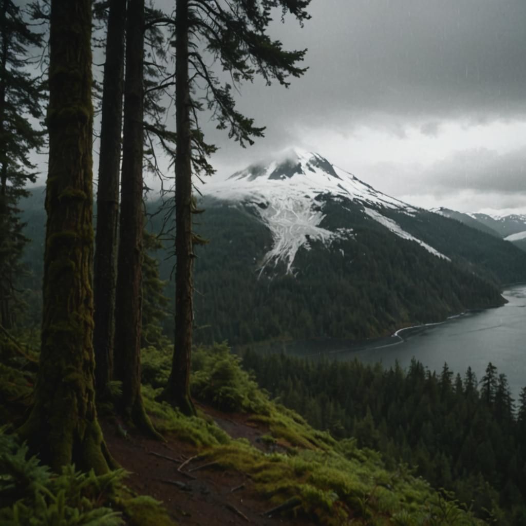 Atmospheric Rainy Scene in the Pacific Northwest