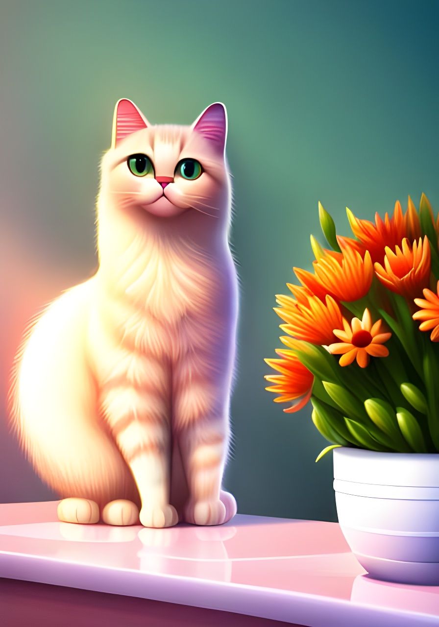 Cute Cat with Flowers in Dreamland