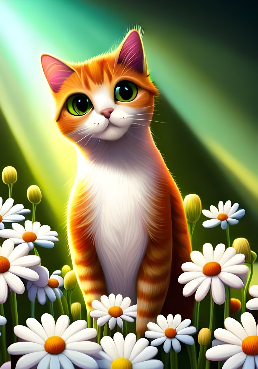 Adorable Cat with Flowers in Dreamland