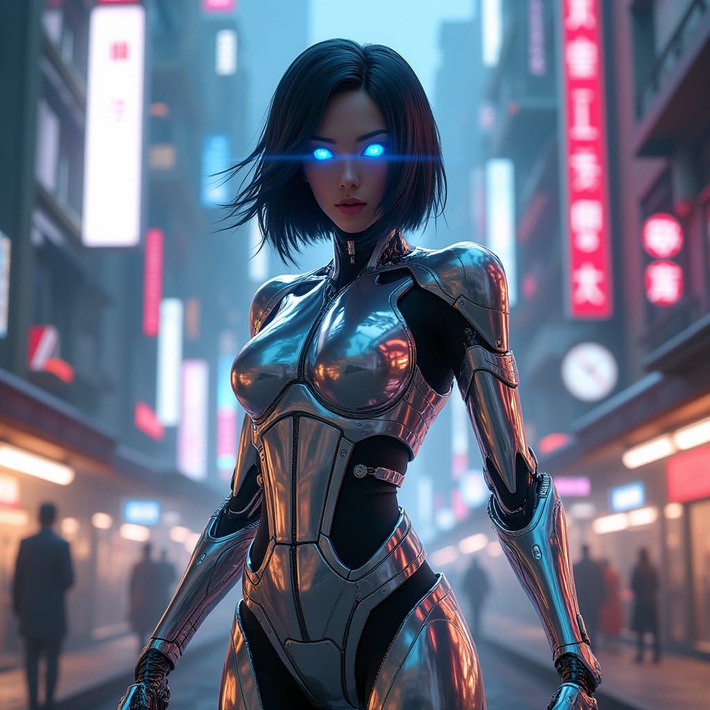 Cyborg Warrior in Liquid Chrome Exoskeleton