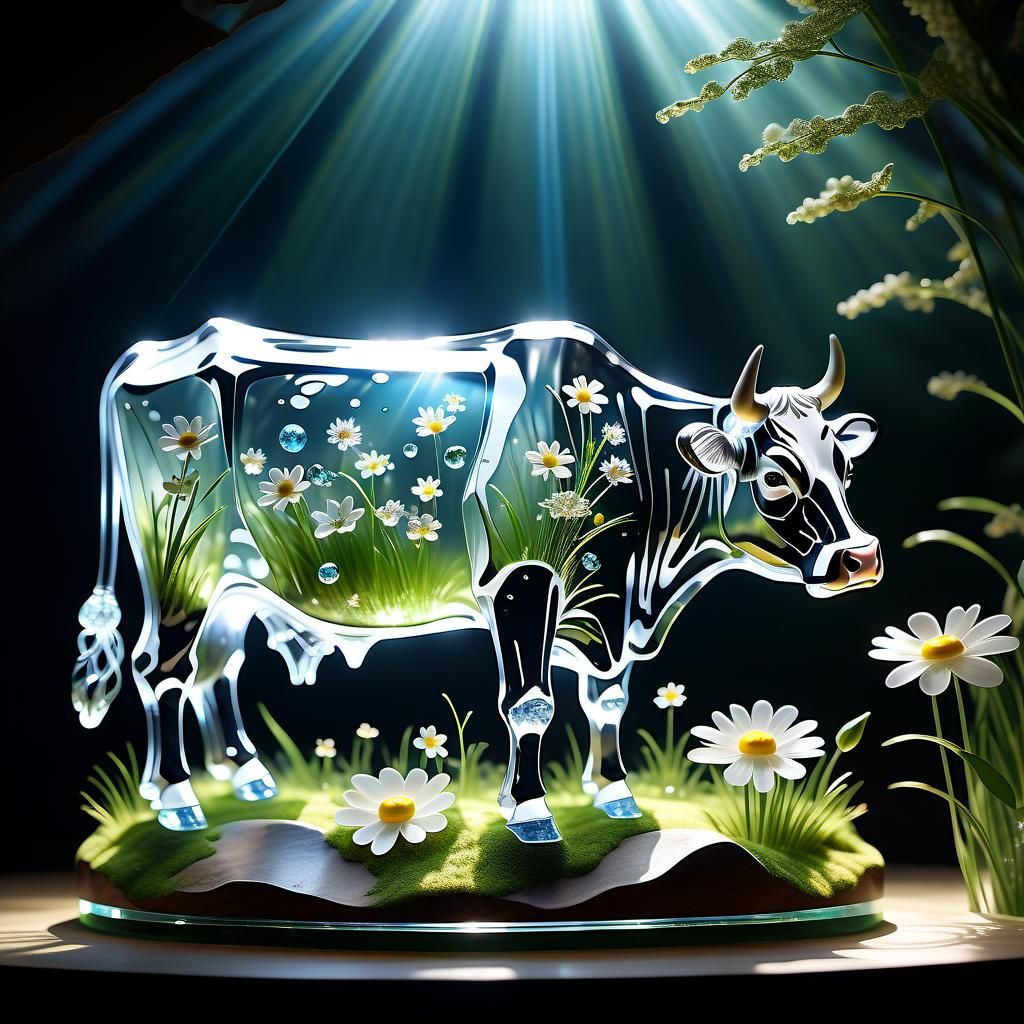 Crystal Cow Filled With Flowers and Water