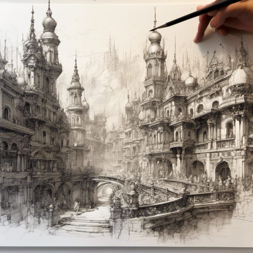 Frankfurt Cityscape in Intricate Black Ink Lines