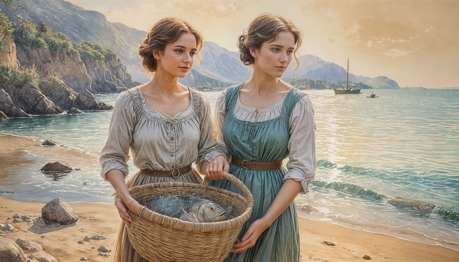 Fisherwoman Portrait in Watercolor Style, 1895