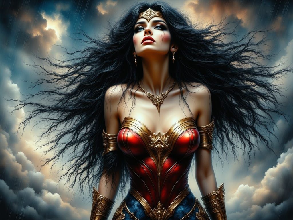 Wonder Woman in Retro-Futuristic Dark Portraits Style