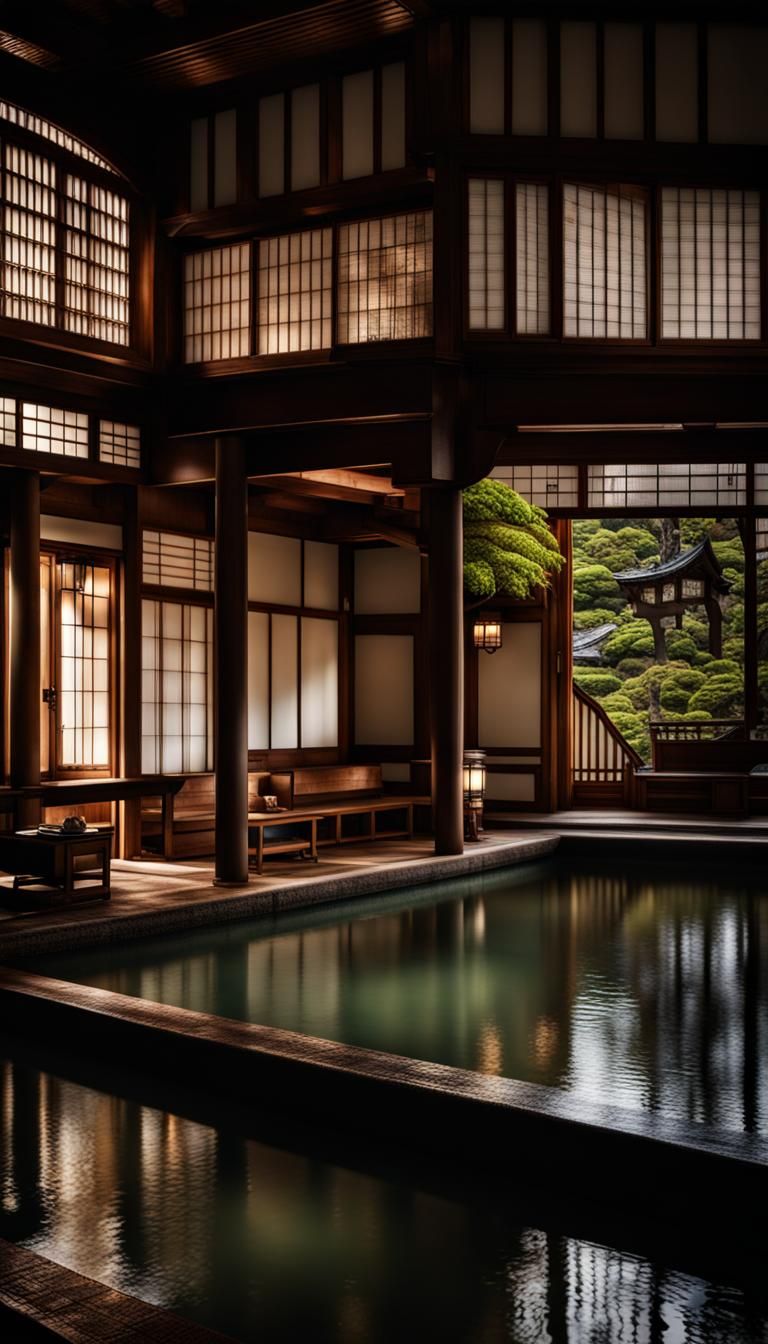 Hyperrealistic Meiji Era Onsen Resort in HDR