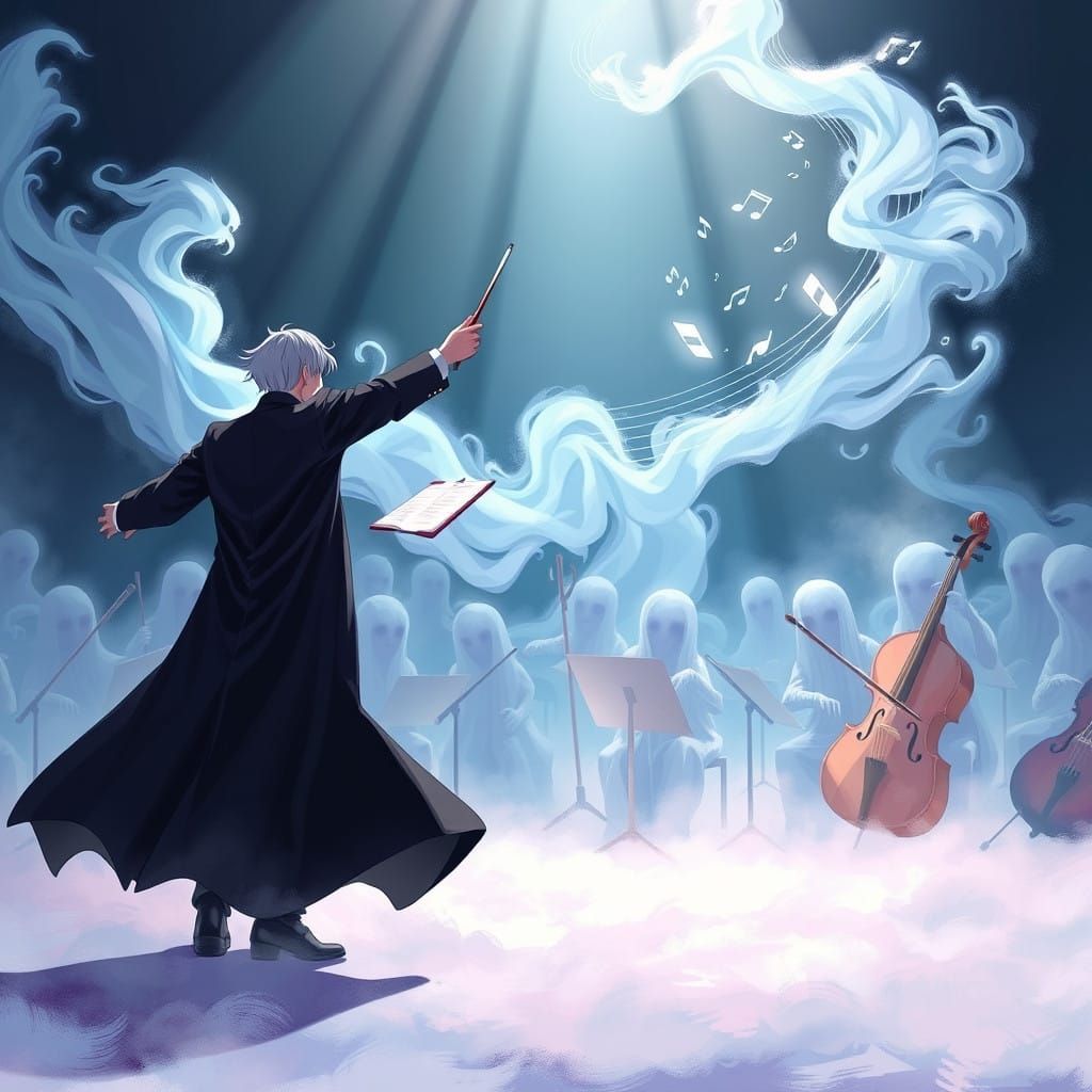 Ethereal Maestro Conducts Phantom Orchestra in Whimsical Dan...