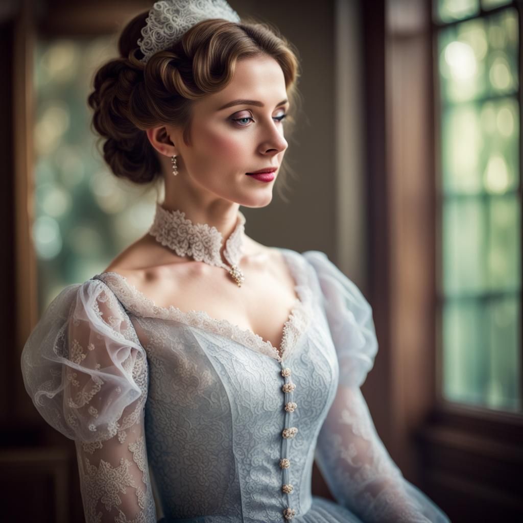 Elegant Victorian Lady in Lace Dress Portrait
