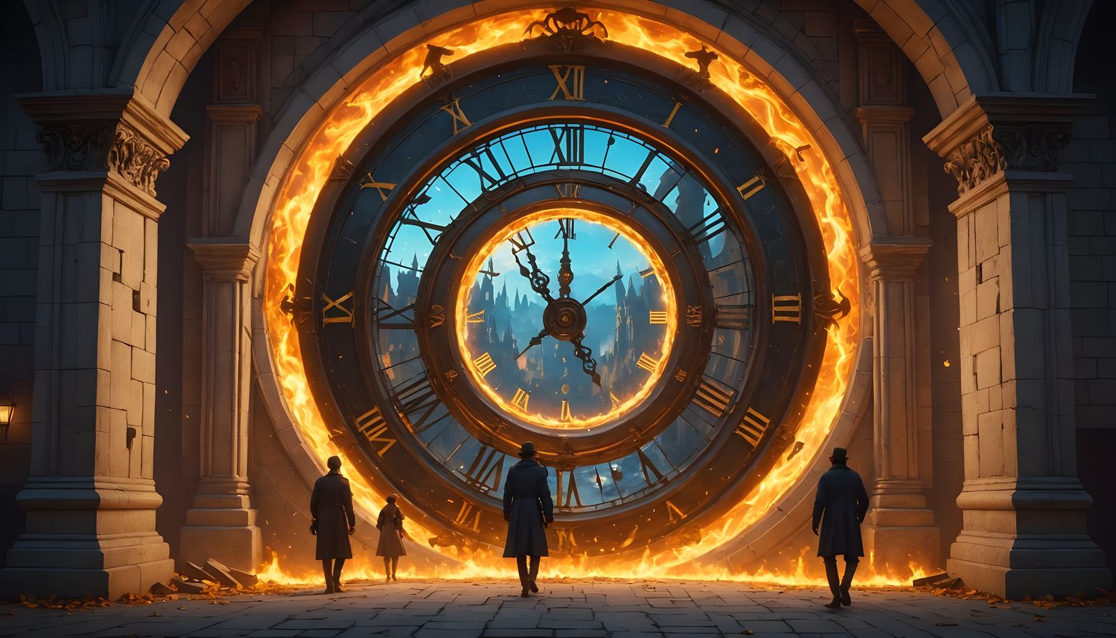 Melting Clock Time Portal in Hyperrealistic Digital Art