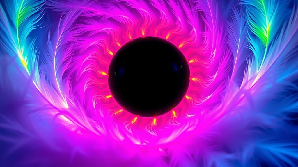 Bioluminescent Feathers in Neon Fibonacci Swirl