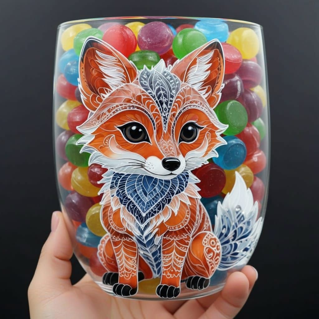 Transparent Glass Vulpine Tchatchki in Zentangle Style