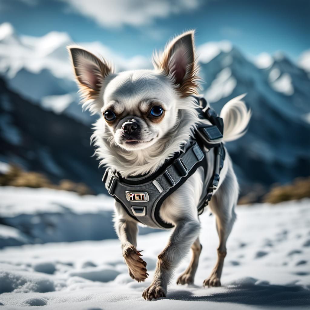 Yeti Walks Chihuahua: Hyperrealistic 64 Megapixel Image