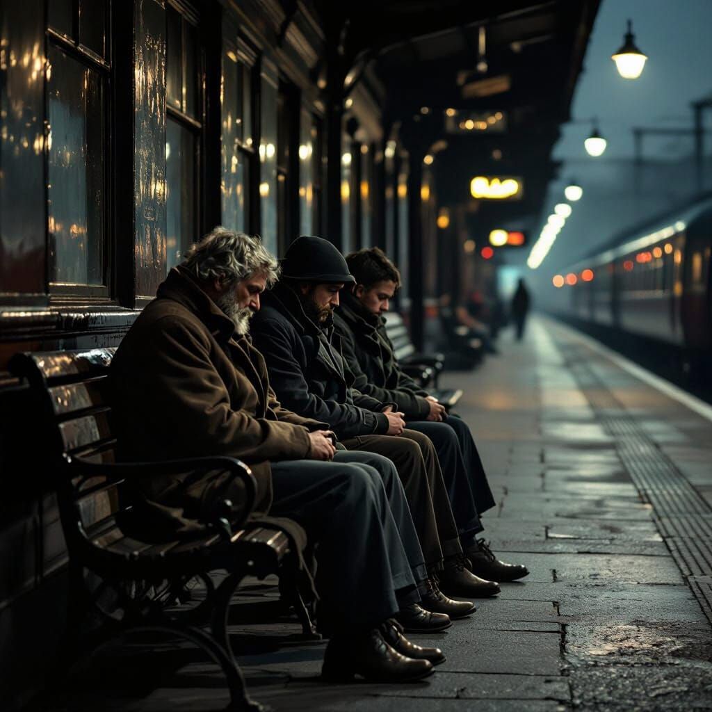 Weary Travelers Awaiting Train: Evocative Realism