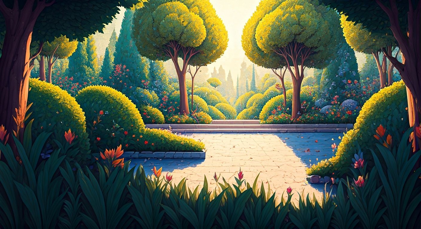 Persian Miniature Garden: Ethereal Beings Coexist in Vibrant...