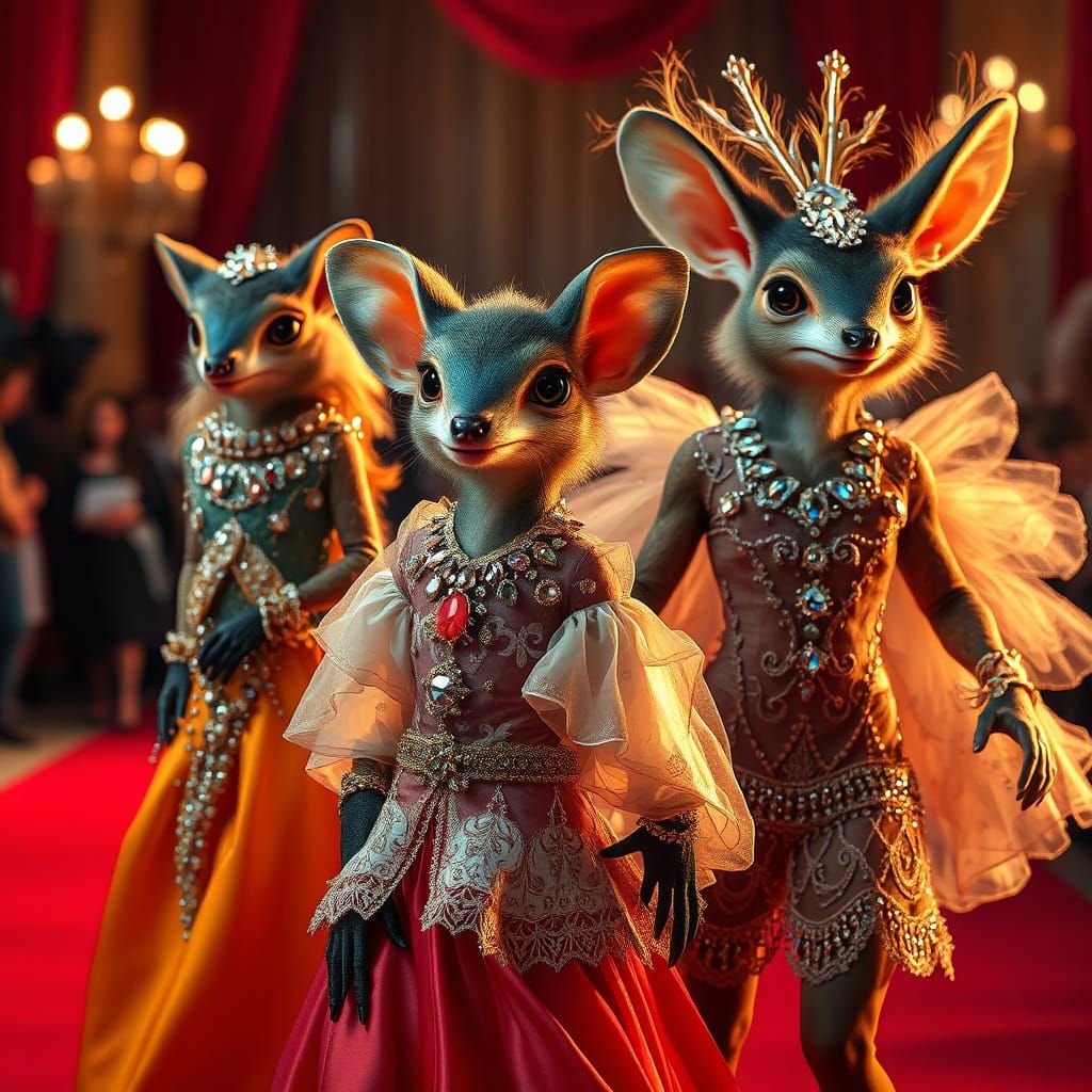 Glamorous Forest Creatures Strutting High-Fashion on the Red...