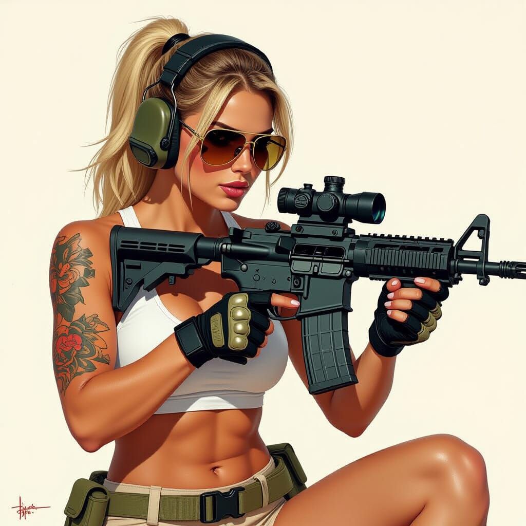 Confident Warrior Woman in Tactical Gear