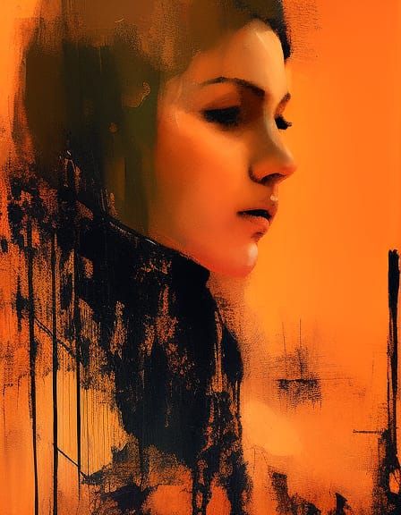 Peach-Haired Girl in Art Nouveau Digital Painting