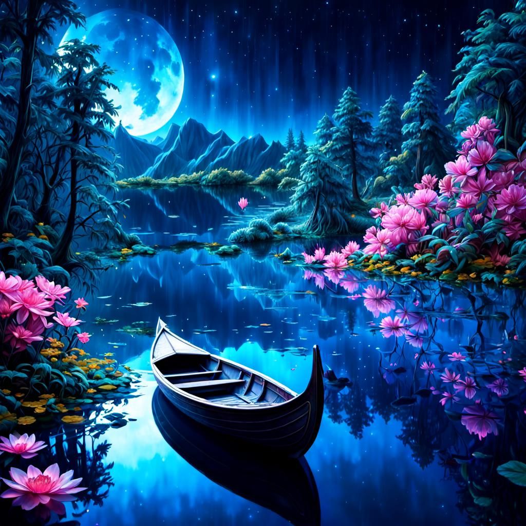 Bioluminescent Elven Lake: A Digital Matte Painting