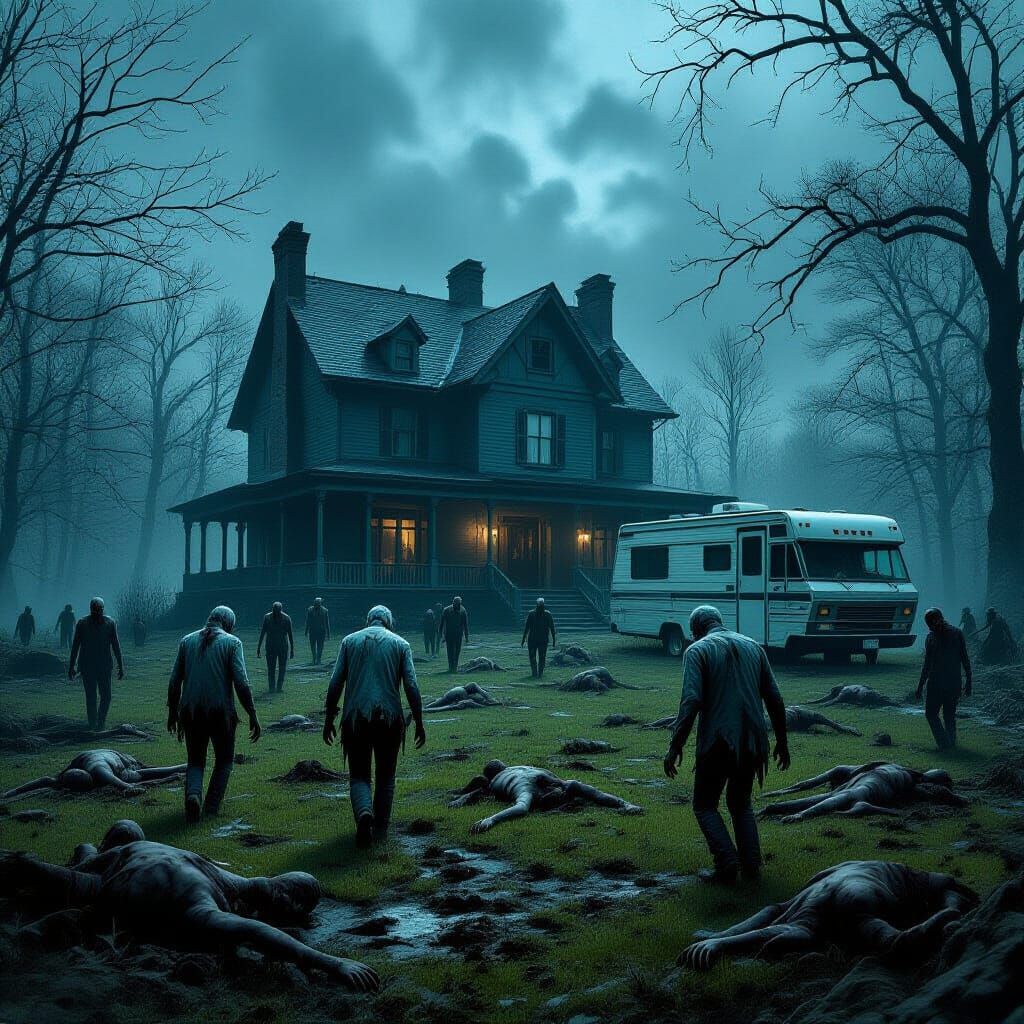 Gothic Horror Rural House Amidst Zombie Apocalypse