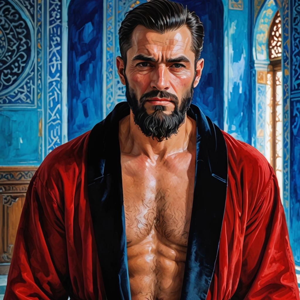 Elegant Man in Red Robe, Impressionist Oil Painting