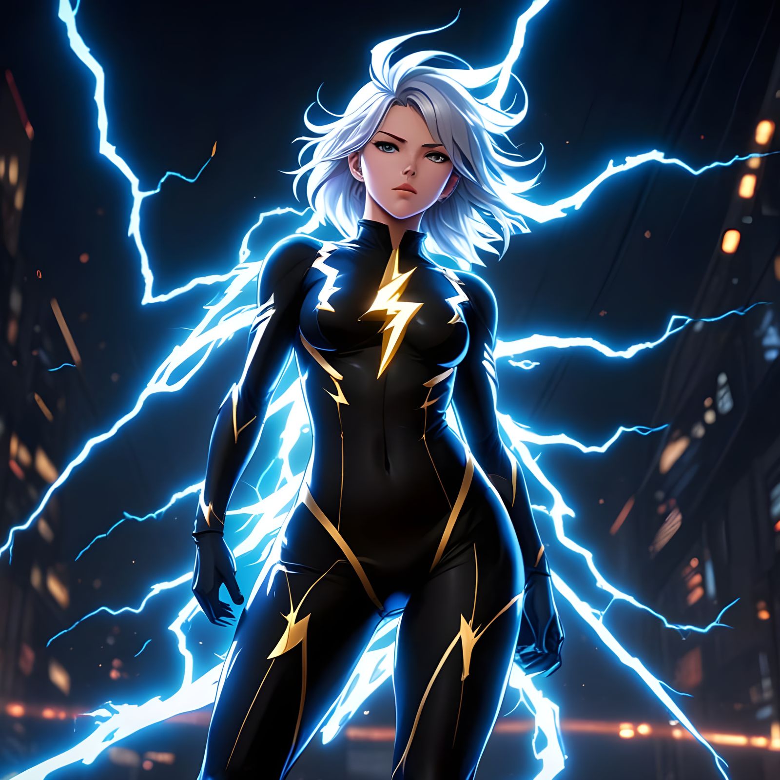 Anime Fantasy Goddess with Lightning Suit