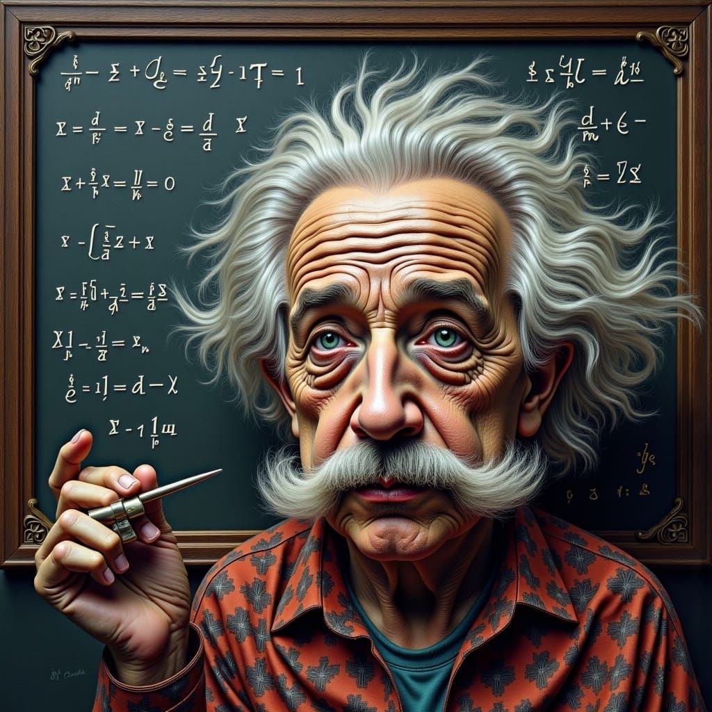 Einstein Chalkboard Portrait with Kaleidoscope Effect