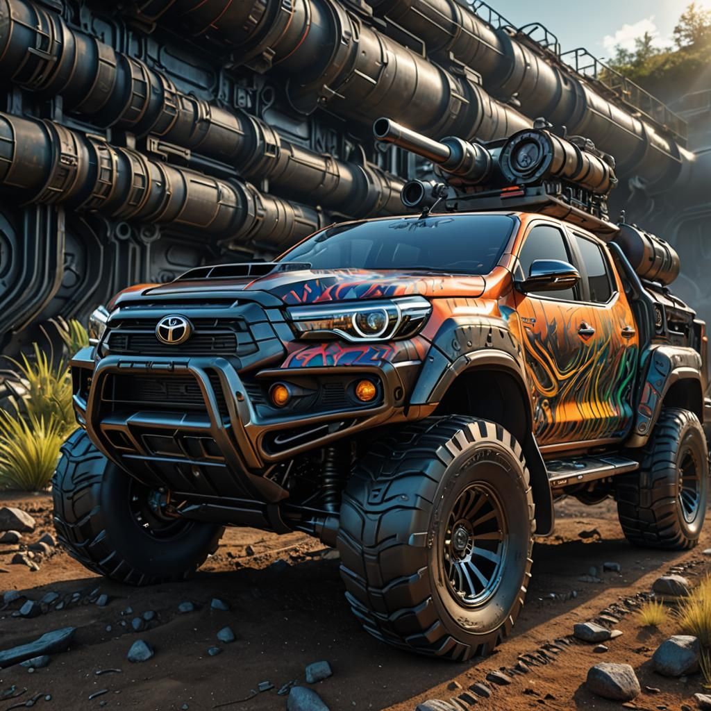 Biomechanical Toyota Hilux with Tank Cannon