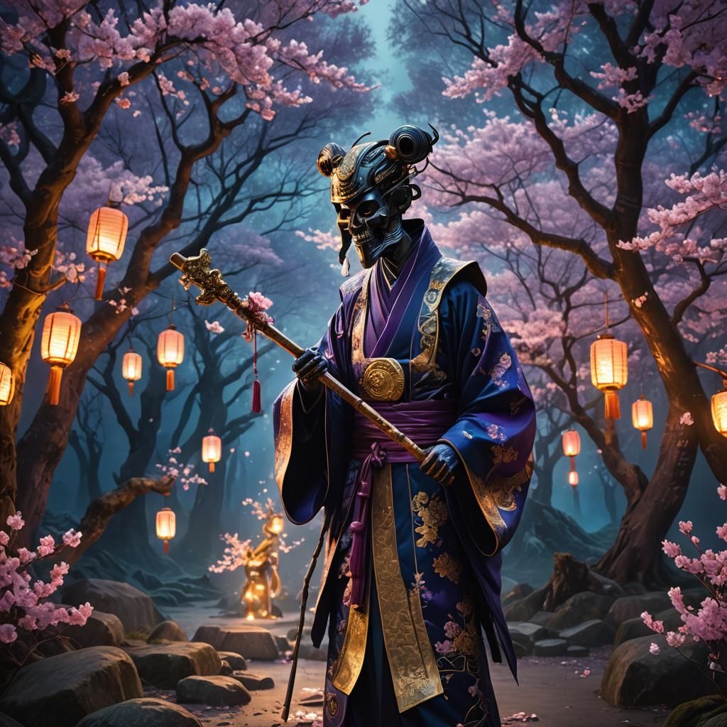 Asian Mythology Death Figure in Mystical Forest