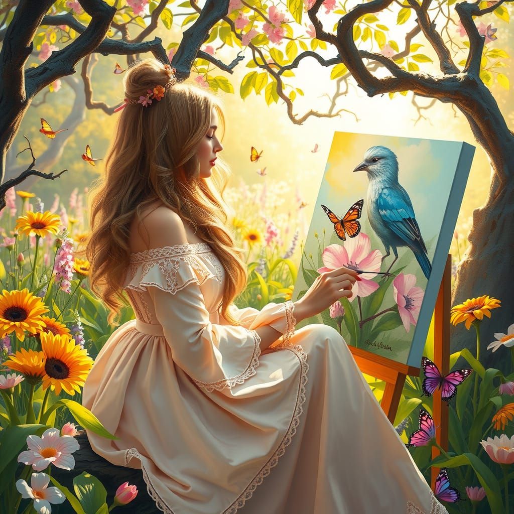 Ethereal Garden Scene in Impressionist Style