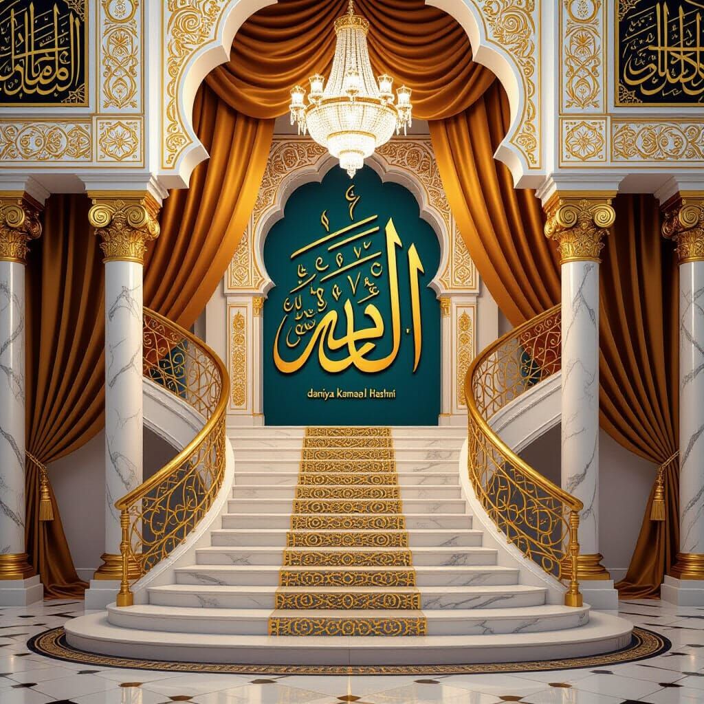 Luxurious Mosque with Golden Arabic Art