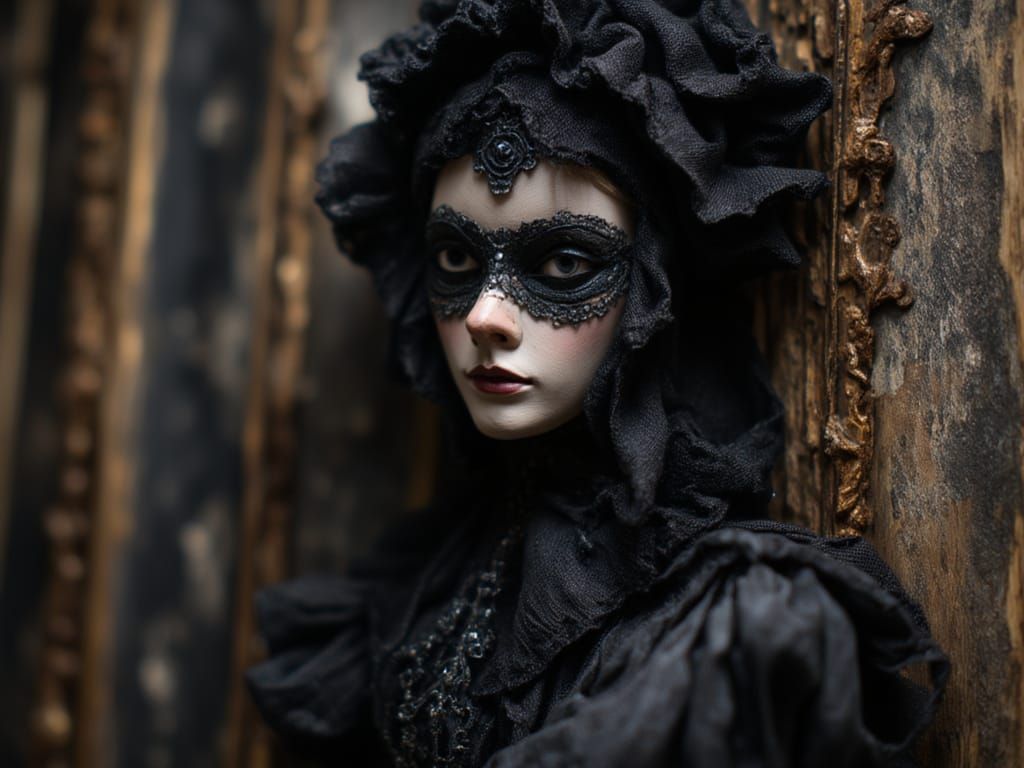 Gothic Girl in Ornate Frame, Dark Atmosphere