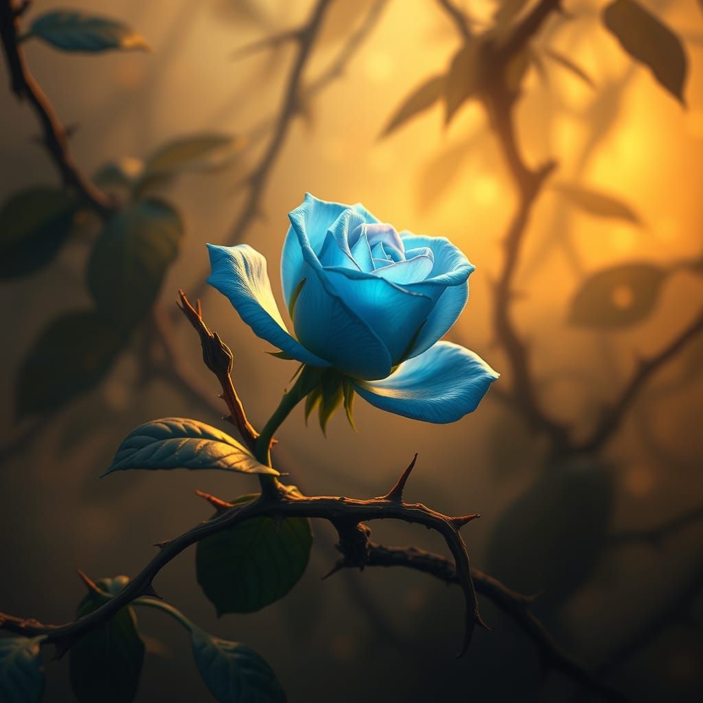 Mystical Blue Rose Blooms from Ancient Spine in Ethereal Lig...