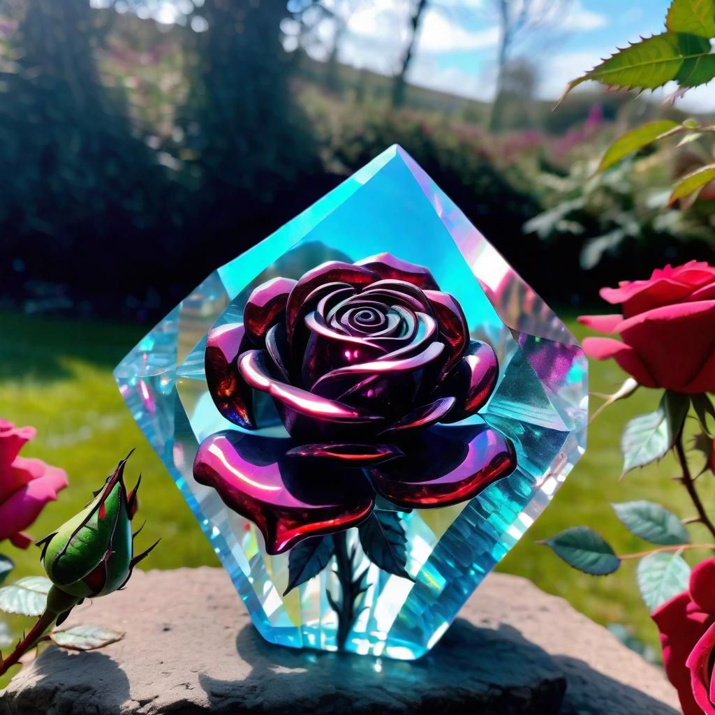 Blood Red Crystal Rose in Holographic Garden